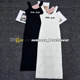 Elegant U Neck Knit Sundress Letter Embroidery Knitted Skirt Designer Slim Fit Party Knit Dress Women Casual Knit Dresses