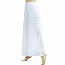 Womem Roupas de Prática de Dança Traje de Dança do Ventre Calças de Dança Chinesa Senhora LG Calças Preto Branco Dividir Calças Dancewear g15k #