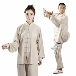 adulto Lino Kung Fu Uniforme Tradizionale Cinese Abbigliamento Donna Wushu Top Pantaloni Abito Uomo Tai Chi Folk abiti Abbigliamento h1AC #