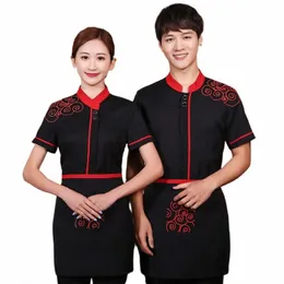 Hotel Restaurant Kellner Overalls Kurzarm Chinesische Catering Kellner Uniform Tee Haus Waitr Uniform Food Service Outfit 90 09o7 #