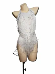 2024 Sparkly Rhinestes Frange Body Donna Nightclub Outfit Glisten Costume da ballo One-piece Dance Wear Cantante Stage Body a4aI #