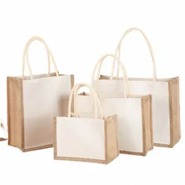 Sackleinen Jute Tote Shop Tasche Vintage Wiederverwendbare Lebensmittel Hochzeit Geburtstag Geschenk Tasche Handgemachte Leinen Taschen Tragbare Damen Handtaschen N7FM #