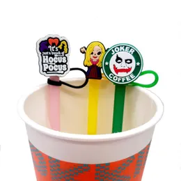 halloween witch silicone straw toppers accessories cover charms Reusable Splash Proof drinking dust plug decorative 8mm straw party supplies