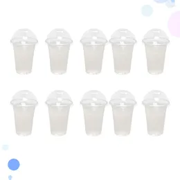 Copas descartáveis falhas 100 pcs copos de água plásticos suco de suco de leite leite chá frio tampas de cúpula