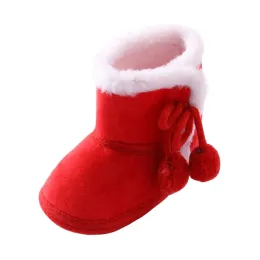Baywell vinter baby varma röda stövlar - fluffig flock snö glid på skor för flickor småbarn 0-18 månader