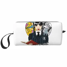 personalizado Goth Engraçado Halen Quarta-feira Addams Saco de Higiene Pessoal para Mulheres Maquiagem Cosméticos Organizador Lady Beauty Storage Dopp Kit Box I6Qh #