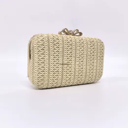 Дизайнерская роскошная модная сумка-клатч с бриллиантами. Плетеная сумка из травы с пряжкой для банта. Женская сумка через плечо. Простой и элегантный весенний новый стиль.