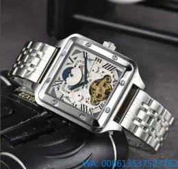 Cari 2024 Square Dial Automatic Movemanical Mens Mens يشاهد الأزياء الفاخرة Full Steel Band Clock Gold Silver Lerstwatch