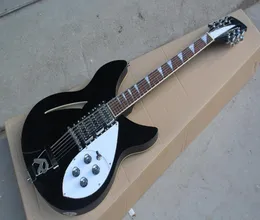 Factory Custom semihollow Black Electric Guitar with 12 StringsChrome HardwareHHH PickupsCan be Customized4937509