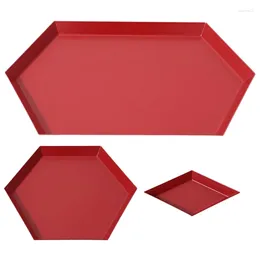 Decorative Figurines Year Red Polygonal Fruit Plate Combination Storage Tray Nordic Geometric Rhombus Metal Hexagon Jewelry