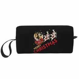 happy Santa Claus Festive Xmas Makeup Bag for Travel Cosmetic Organizer Fi Merry Christmas Reindeer Storage Toiletry Bags w0uX#