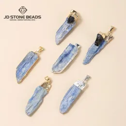 1 PC Natural Rough Kyanite Stone Long Pendants Gold Silver Plated Raw Tharms for Jewelry Making Dependents Heals