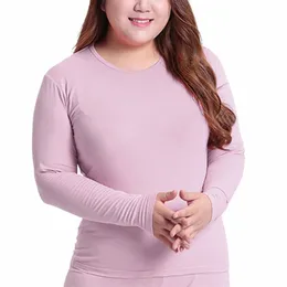 Biełki termiczne w rozmiarze plus kobiety plus size kobiety LG Solidne podstawowe koszulki O-Neck Pullover Tops Soft Seaml ciepła koszula A8RM#