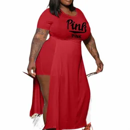 Plus Size Women's Tracksuit Rosa Alta Fenda Lg T-shirts e Shorts Combinando Dois 2 Piece Set Outfits Fi Sweatsuit m7lM #