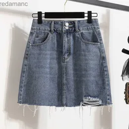 Etekler skorts artı boyut L-5xl y2k denim mavisi kadınlar için bir çizgi etek yüksek bel 2023 yaz seksi püskül mini jean etekler kadın büyük giyim 240330