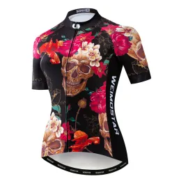 Weimostar 2024 Skull Cicling Jersey Women Short Short Mountain Bicycle Bicycle Pro Team MTB Bike Jersey Top Road Cycling Shirt