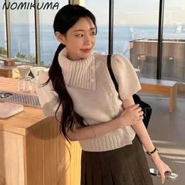 Damenstrick Nomikuma Korea Chic Herbst Winter Elegant Unregelmäßiger Einreiher Modepullover Kausal Kurzarm Damen Strickwaren Tops