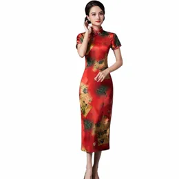 novo 2023 Stand Collar LG Melhorado Chegsam Dr Estilo Chinês Slim Vintage Mulheres Dres Elegante Qipao Traditial Dr A7LN #