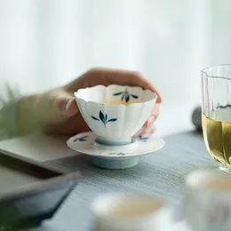 Copos de chá 75ml puro pintado à mão borboleta orquídea copo com xícara de chá artesanal pétala pessoal mestre conjunto cafés ornamentos presente