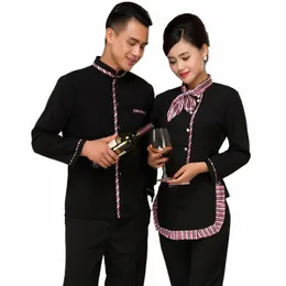 Hotel kelner mundur jesienny zima lg rękaw każe mundurowe ubranie dla mężczyzn dla kobiet restauracja herbata usługa noszenie 18 877K#