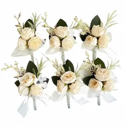 Boutniere casamento acessórios butthole noivo pulso corsage noiva boutniere para homens artificial frs rosas vermelhas seda marfim u8Zq #