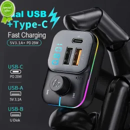 مجموعة جديدة مزدوجة USB Car Charger FM Transmitter Bluetooth Adapter Pd 25W Charger Charger Handsfree Stereo Mp3 Music Player Lightful Lights