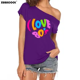 Xuanshow 2024 Лето я люблю сердечную эмоциональную футболку Sexy Off Off Apl Tops с короткими рубашками