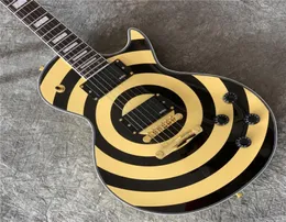 Custom Shop Zakk Black ed bullseye Giallo Chitarra elettrica Manico in acero Tastiera White Pearl Block Inlay Copia E8647563