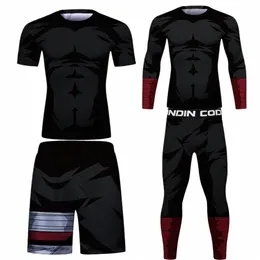 boxe Set MMA Compri Maglie + Pant Rguard Per gli uomini BJJ Kickboxing T-shirt strette Muay Thai Pantaloncini MMA Fightwear Sportsuit J4Rx #