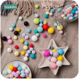 قلادات Bopoobo 200pc Baby Beaby Beathing Food Grade Silicone Beads 12mm Atmable Products Diy Netlace Beads BPA Free Baby Teether