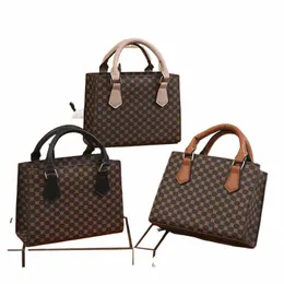 Fi Square Small Top Handle Bags 캐주얼 토트 PU 가죽 격자 무늬 크로스 바디 가방 여성 핸드백 매일 사용 및 선물 46dn#