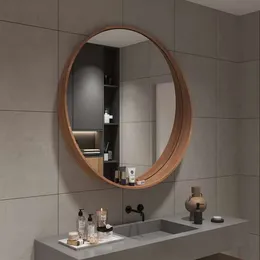 1 peça de material de madeira de carvalho redondo para maquiagem montada em moldura de madeira para banheiro espelho de maquiagem criativo, espelho de parede para corredor, sala de estar, quarto, banheiro, casa