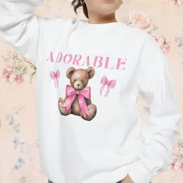 Damen Hoodies Rosa Schleife Entzückendes Teddybär-Sweatshirt Weiches Mädchen-Ära-Prinzessin-Pullover Kokette Ästhetisches Band Girly-Shirt Top Tochter