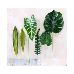 장식용 꽃 화환 인공 식물 큰 가짜 몬스터라 야자 나무 잎 웨딩 DIY 테이블 장식을위한 녹색 플라스틱 잎 DHPXV