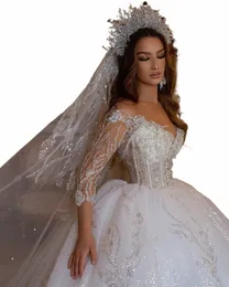 Yeni ışıltılı düğün Dres 2024 Off Omuz Prens Gelinlikler Lüks Gelinler Dres Şapeli Düğün Partisi Robes de Mariage W1OA#