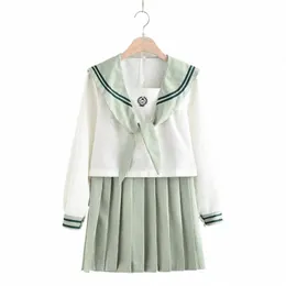 new Summer Short/lg Sleeve Uniforms Japanese School Girl Uniform Women Girls Matcha Green Sailors Suit Pleated Skirt Sets 1496#