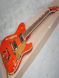 Factory Whole Semihollow Orange Electric Guitar with Tremolo barGold PickguardCan be customized as request9774987