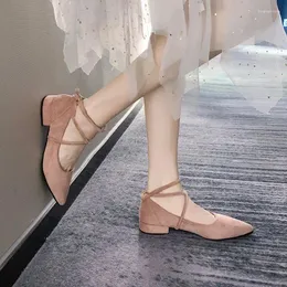 Sapatos casuais saltos quadrados senhoras calçados de verão apontou dedo do pé salto baixo elegante para as mulheres 2024 kawaii rosa bonito entrega rápida e