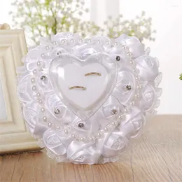 Party Decoration Heart-Shape Pearl Rose Flowers Ring Box Romantic Wedding Jewely Case Kudde Kudde Holder Valentine's Day Gift