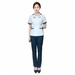 2020 terno feminino roupas de trabalho mulheres verão manga curta hotel garçons uniforme uniforme sal beleza manicure uniforme 86nc #