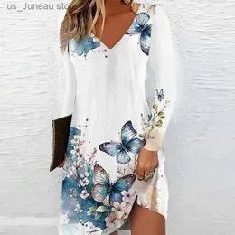 Basic Casual Dresses Female A-line Dress Floral Print Long Slve V-neck Fashion Elegant Casual Commute Slim Simplicity Spring Summer 2023 New Dress T240330