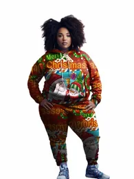 Overbobo Plus Size 2 Stück Sets Damen Hoodie und Hose Print Big Size L-9XL Plus Size Damen Kleidung Lg Sleeve Sweatwear Outfit f8Za #