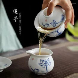 Teaware Sets Hand-Painted Single Blue White Porcelain Gaiwan Tea Set Simple Small Three Pieces Making Bowl Household