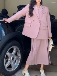 Abiti da lavoro Donna Primavera Autunno 2024 Cappotti di alta qualità Moda Set in due pezzi Blazer larghi vintage Gonne longuette a vita alta Abiti OL