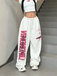 Deeptown Korean Y2K White Sweatpants Women Streetwear Kpop Letter Print Sports Pants Oversized Hip Hop Wide Leg Jogging Trousers