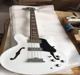 Hela ny ankomst Anpassad modell 4 String Electric Bass Guitar Semi Hollow Body in Pure White 1810266383379