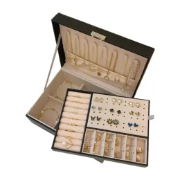Scatole di gioielli scatole doublelayer in pelle gioielli orecchini a orecchini ornamenta porta multifunzione di gioielli di grandi dimensioni