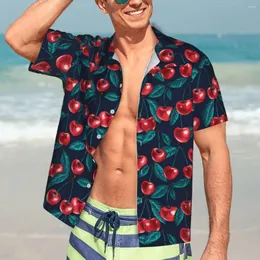 Erkekler Rahat Gömlek Hawaiian Gömlek Plajı Sevimli Kiraz Bluzları Kırmızı Meyve Baskı Vintage Adam Kısa Kollu Harajuku Giyim