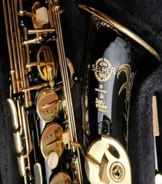 Högkvalitativ super action 80 Series II Black Body Gold Key Alto Saxophone Full Flower EB Tune 802 Model E Flat Sax With Reeds Case1542918