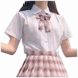 LG-Ärmel Weiß Cott Japanische Studentin Mädchen Schule JK Uniform Top Große Mittlere High School Uniformen Kurzarm Organ Shirt F9NX #